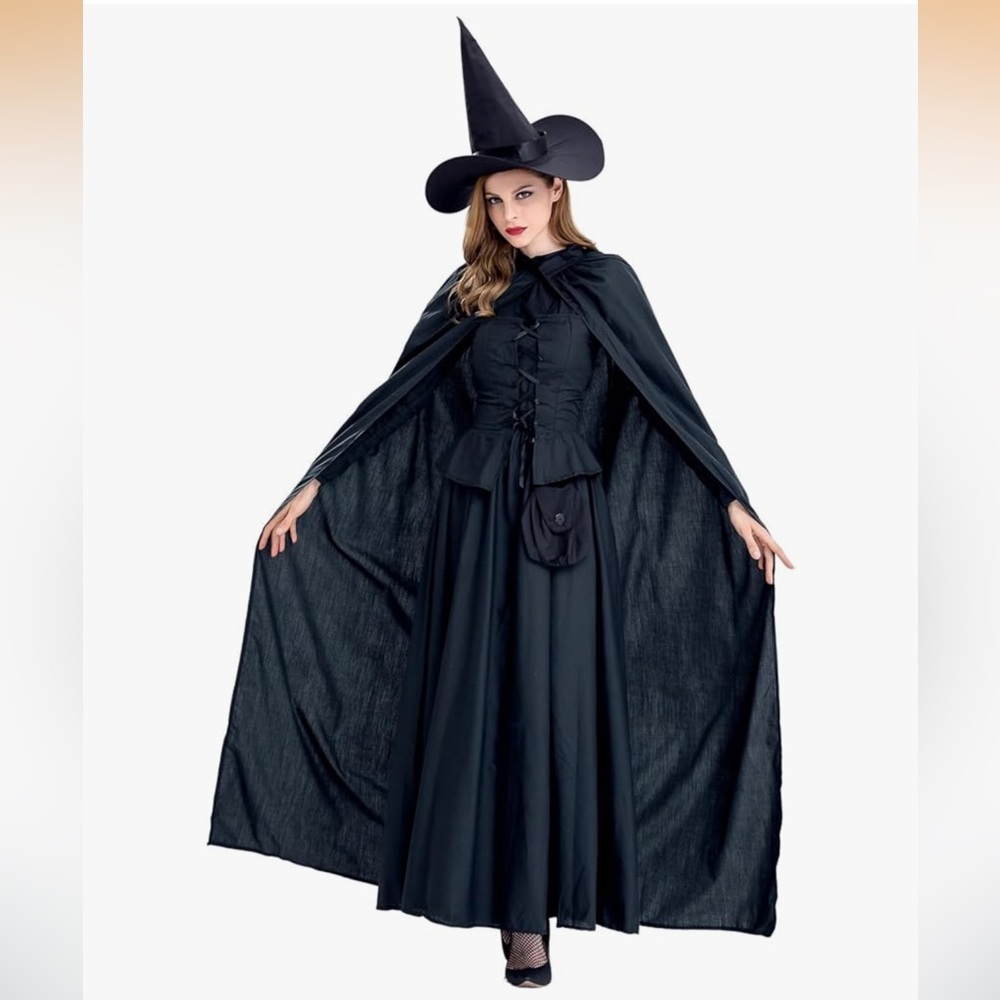 Black Witch Costume with Hat and Cape